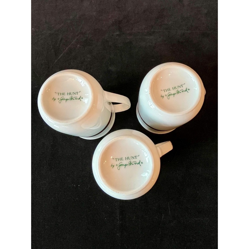 Georges Briard The Hunt Christmas Mugs Set 3 Plaid Bow Gold Trim Japan 8 oz - Picture 3 of 10